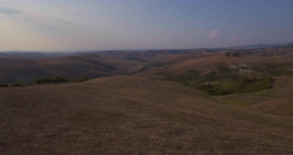 Aerial, Gorgeous Plowed Fields Landscape In Tuscany