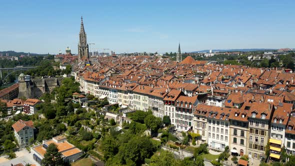 Panoramic Aerial View Over the City of Bern in Switzerland From Above  the Capital City