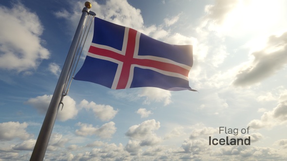 Iceland Flag on a Flagpole