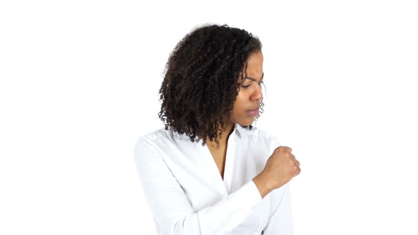 Sick Black Woman Coughing White Background