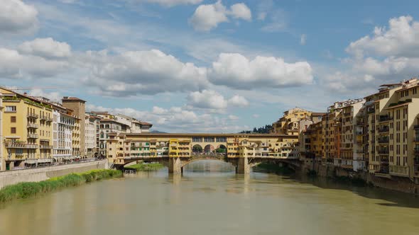 Time Lapse of the Ponte Vecchio bridge over the Arno River in Florence Italy