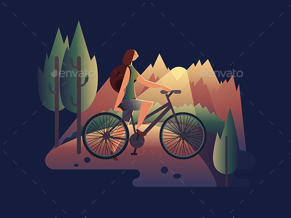 Girl on Bicycle at Sunset