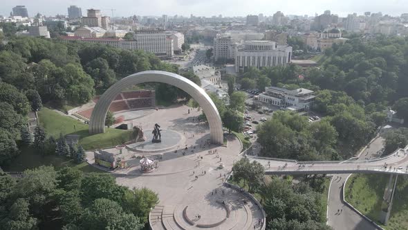 Kyiv, Ukraine. Aerial View. Slow Motion, Flat, Gray