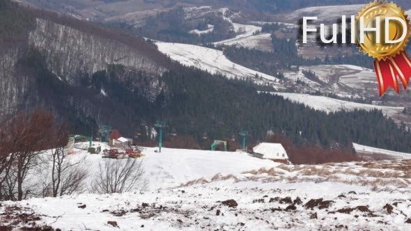 Mountain Landscape With the Retro Ski Lift Moving