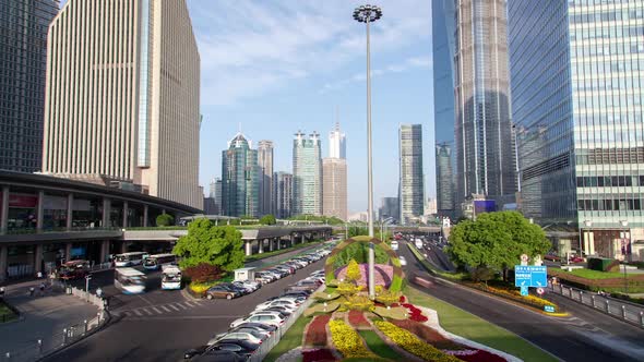 Autos Drive in Shanghai Pudong New Area in China Timelapse