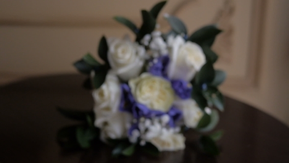 Bridal Bouquet With Blue And White Colors Indoor
