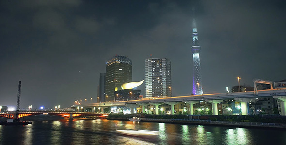 Modern Bridge City Illuminated Night