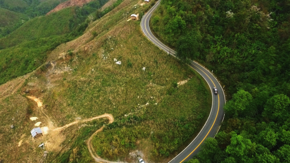 Aerial View of Road on the Mountain 04