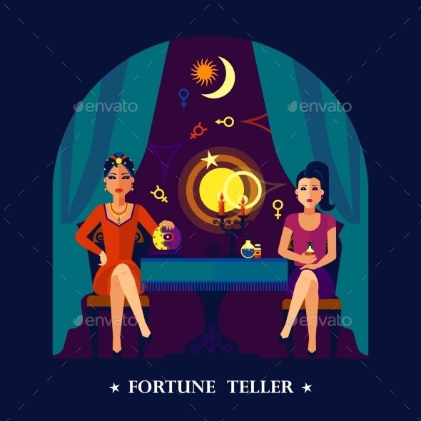Fortune Teller Cristal Ball Flat Illustration