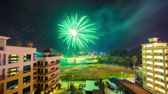 2016 New Year's Fireworks Over The City Phuket