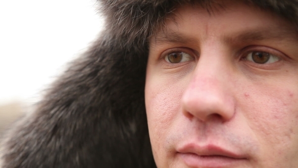 Portrait Of a Man In Winter Fur Hat