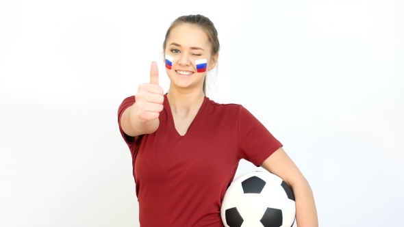 Winking Soccer Female With Russian Flag