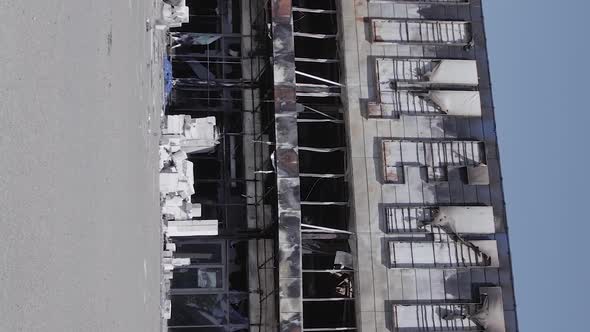 Vertical Video of a Burnt Shopping Center During the War in Bucha Ukraine