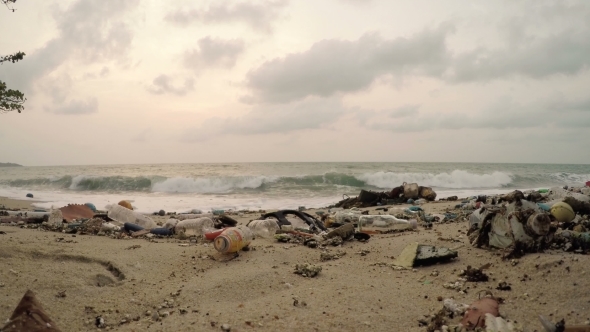 Garbage On Beach, Environmental Pollution Concept