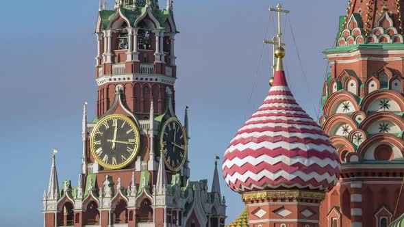 The Moscow Kremlin and Spasskaya tower with the clock.