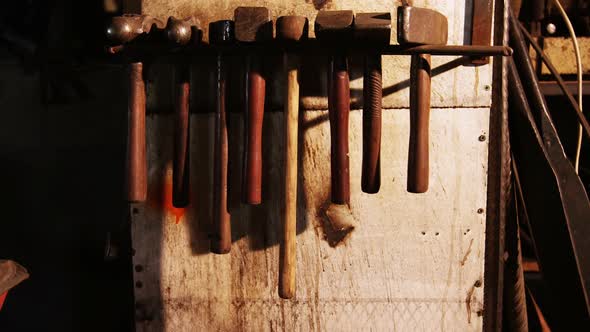 Various hammers at workshop