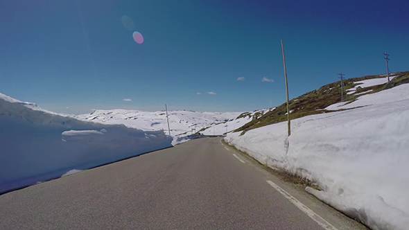 Driving Car On Road In Norway 