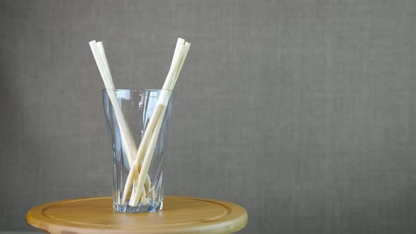 Straw for juice in the glass. 