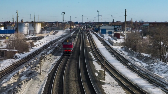 Train Moves Along The Railway