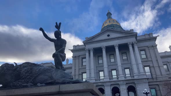 The golden dome of the Colorado Capitol during the 2021 January COVID pandemic.  Timelapse with erie