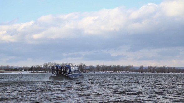 Passenger Hovercraft Floating on the River