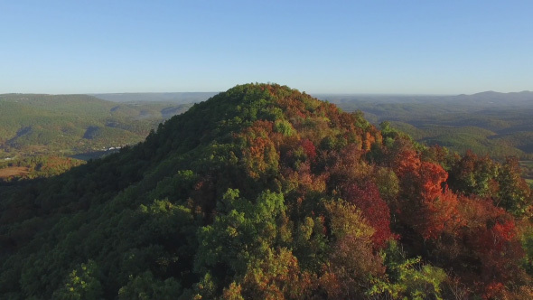 Flying Over Mountain in Autumn with Fall Colors