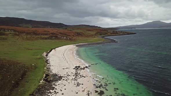 Aerial of the Clagain Coral Beach on the Isle of Skye - Scotland