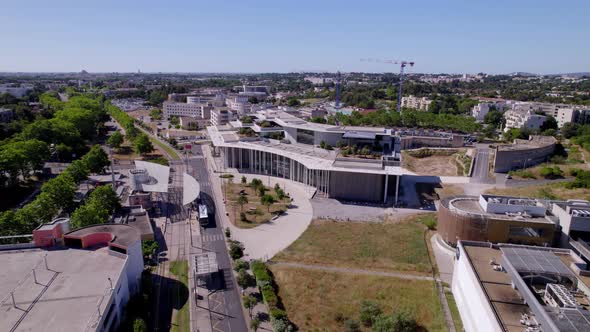 Architectural modern building in the south of France (drone shot).