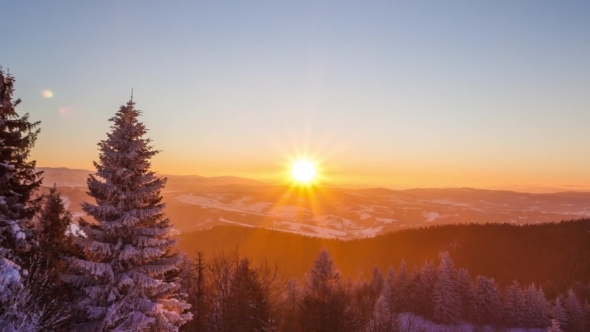 Sundown  In Winter Mountain