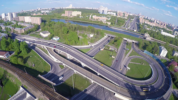 Aerial View Of A Freeway Intersection