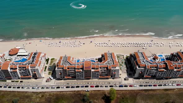 Aerial footage of the beautiful small town and seaside resort known as Obzor in Bulgaria