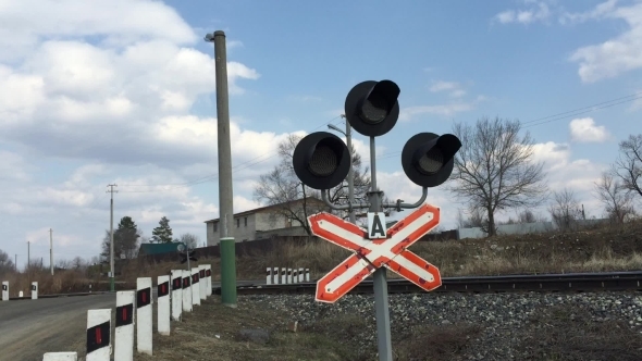 Traffic Lights At a Railway Crossing.