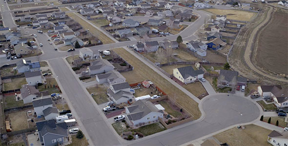 Aerial View of Sprawling Suburban Neighborhood in America