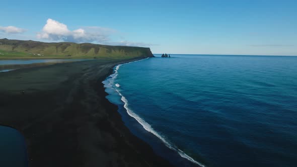 Iceland Black Sand Beach with Huge Waves at Reynisfjara Vik