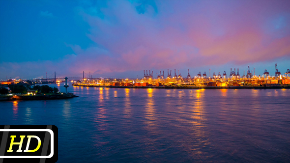 Hamburg Harbor in the Evening