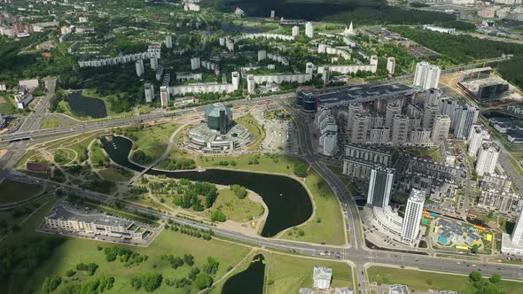 Top View of the National Library and a New Neighborhood with a Park in Minsk-the Capital