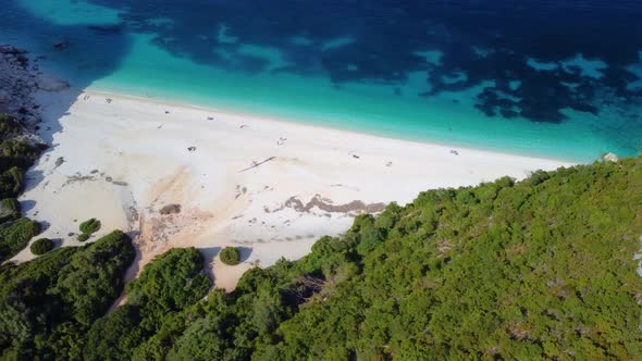 Aerial view to the beautiful and secluded Fteri beach on the Ionian island of Kefalonia, Greece