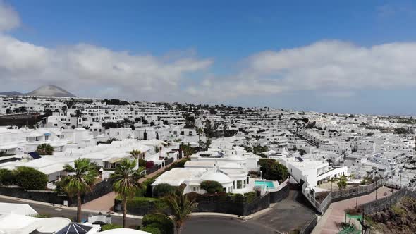 Aerial drone footage of the beautiful Lanzarote hotels and homes