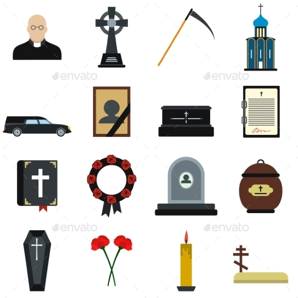 Funeral And Burial Flat Icons