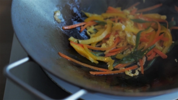 Hand Stiring Fried Vegetables In a Wok