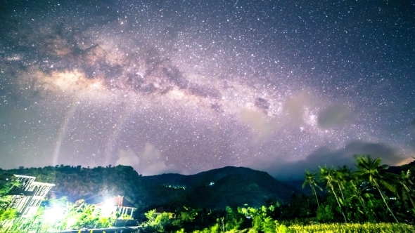 Milky Way Over The Mountains In The Tropics in Bali, Indonesia