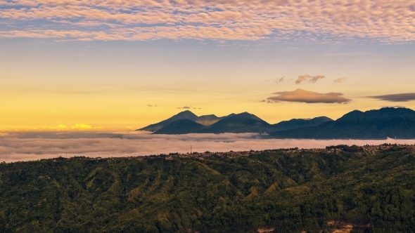 Panorama Of The Mountains Covered With Clouds in Bali, Indonesia