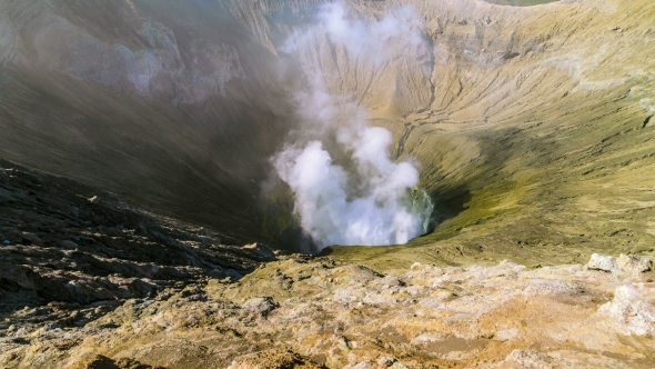 Caldera Active Volcano Bromo in East Java, Indonesia