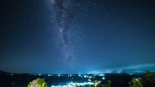 The Milky Way With Clouds In a Mountainous Area in Bali, Indonesia