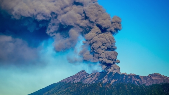 Eruptions Raung Volcano, Camera in East Java, Indonesia