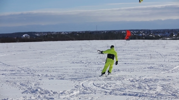 Winter Snowkiting On The Field. alt