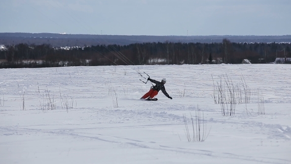Winter Snowkiting On The Field. alt