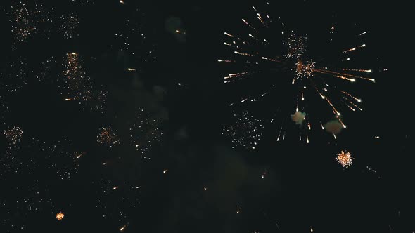 Fireworks Flashing in the Night Sky. Slow Motion in 180 Fps. Real Fireworks with Smoke