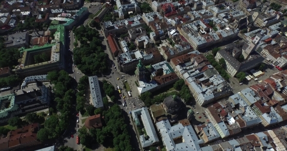 Lviv Ukraine Cityhall Aerial View