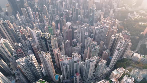 Aerial view of financial district and business center in smart city in Asia. Hong Kong Downtown.